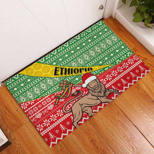 Ethiopia Christmas Rubber Doormat - Melkam Gena with African Pattern