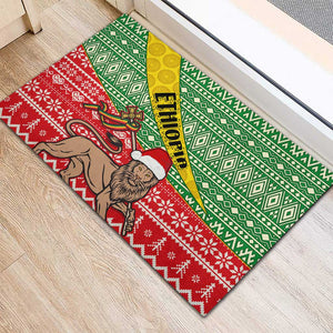 Ethiopia Christmas Rubber Doormat - Melkam Gena with African Pattern