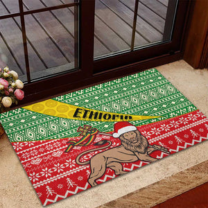 Ethiopia Christmas Rubber Doormat - Melkam Gena with African Pattern