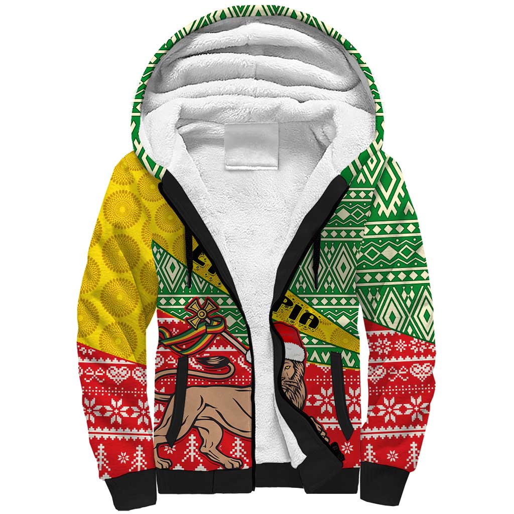 Ethiopia Christmas Sherpa Hoodie - Melkam Gena with African Pattern