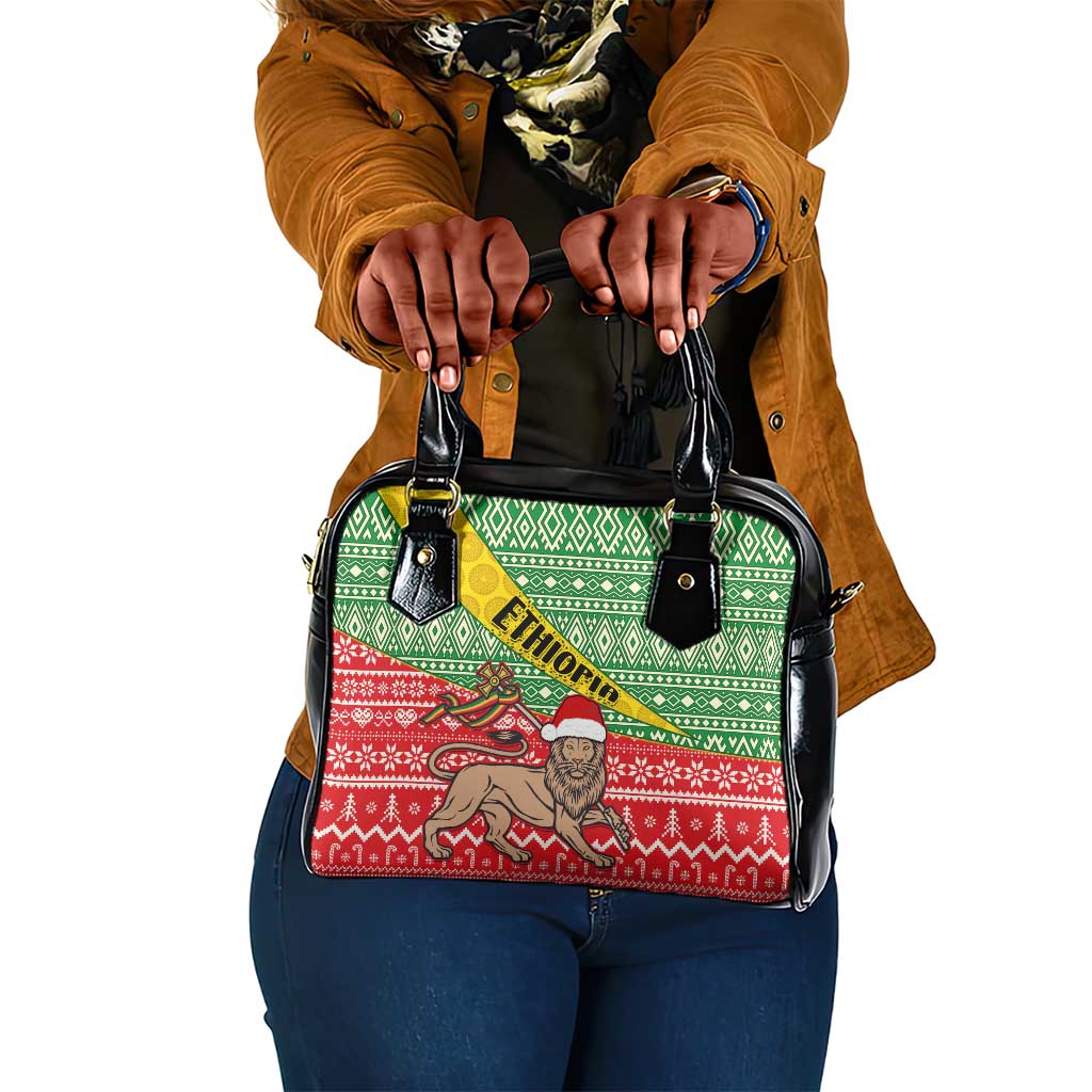 Ethiopia Christmas Shoulder Handbag - Melkam Gena with African Pattern