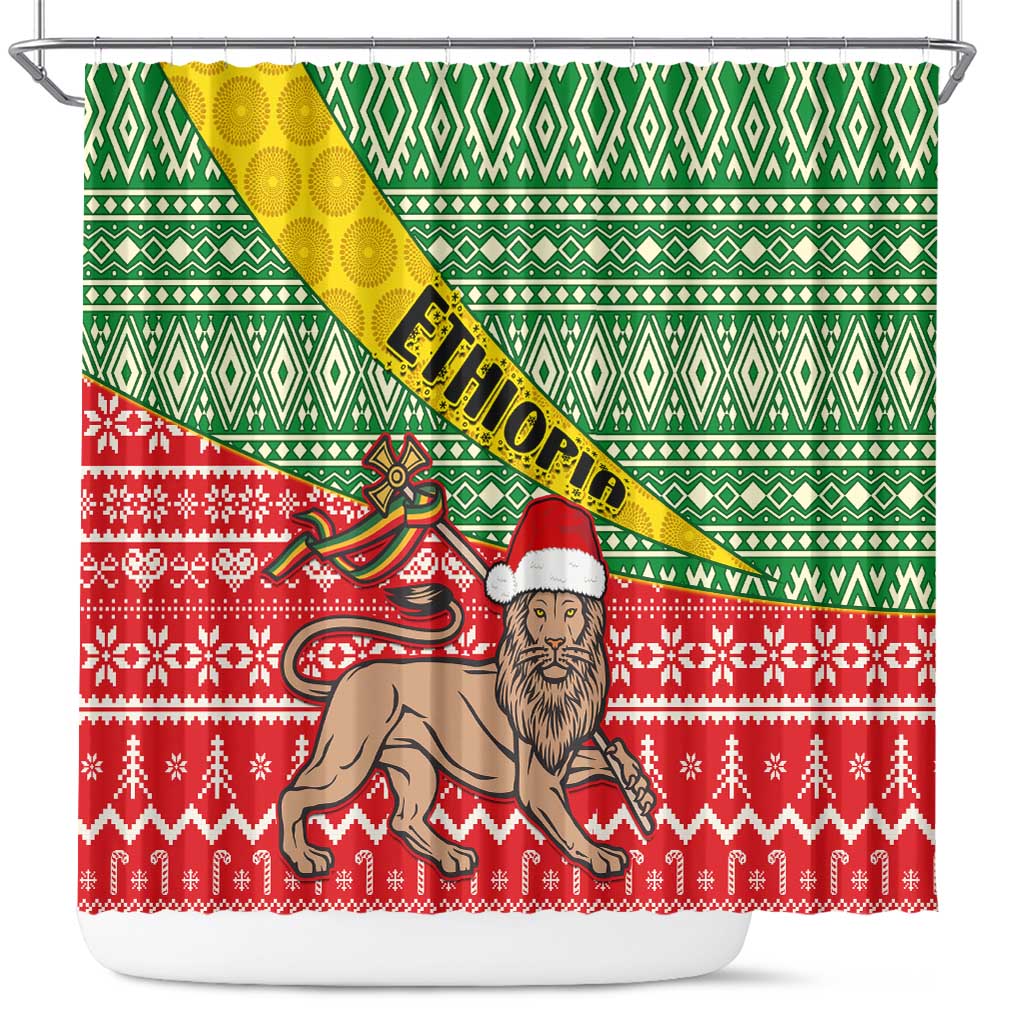 Ethiopia Christmas Shower Curtain - Melkam Gena with African Pattern