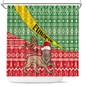 Ethiopia Christmas Shower Curtain - Melkam Gena with African Pattern