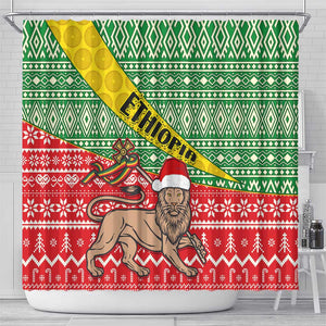 Ethiopia Christmas Shower Curtain - Melkam Gena with African Pattern