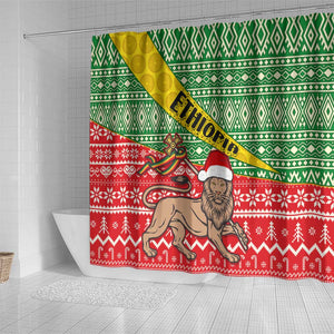 Ethiopia Christmas Shower Curtain - Melkam Gena with African Pattern