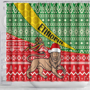 Ethiopia Christmas Shower Curtain - Melkam Gena with African Pattern