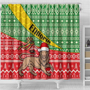 Ethiopia Christmas Shower Curtain - Melkam Gena with African Pattern