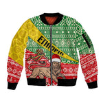 Ethiopia Christmas Sleeve Zip Bomber Jacket - Melkam Gena with African Pattern
