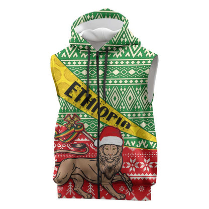 Ethiopia Christmas Sleeveless Zip Hoodie - Melkam Gena with African Pattern - African Pride