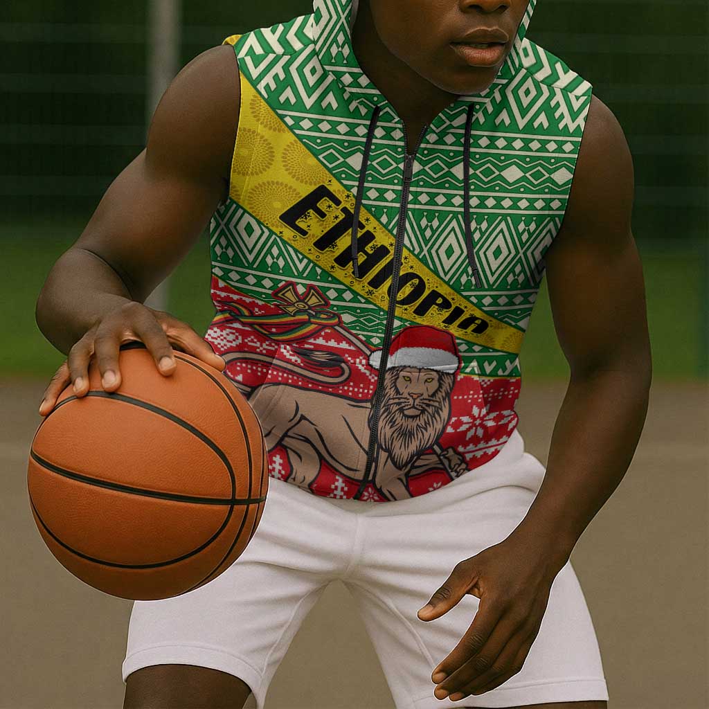 Ethiopia Christmas Sleeveless Zip Hoodie - Melkam Gena with African Pattern - African Pride