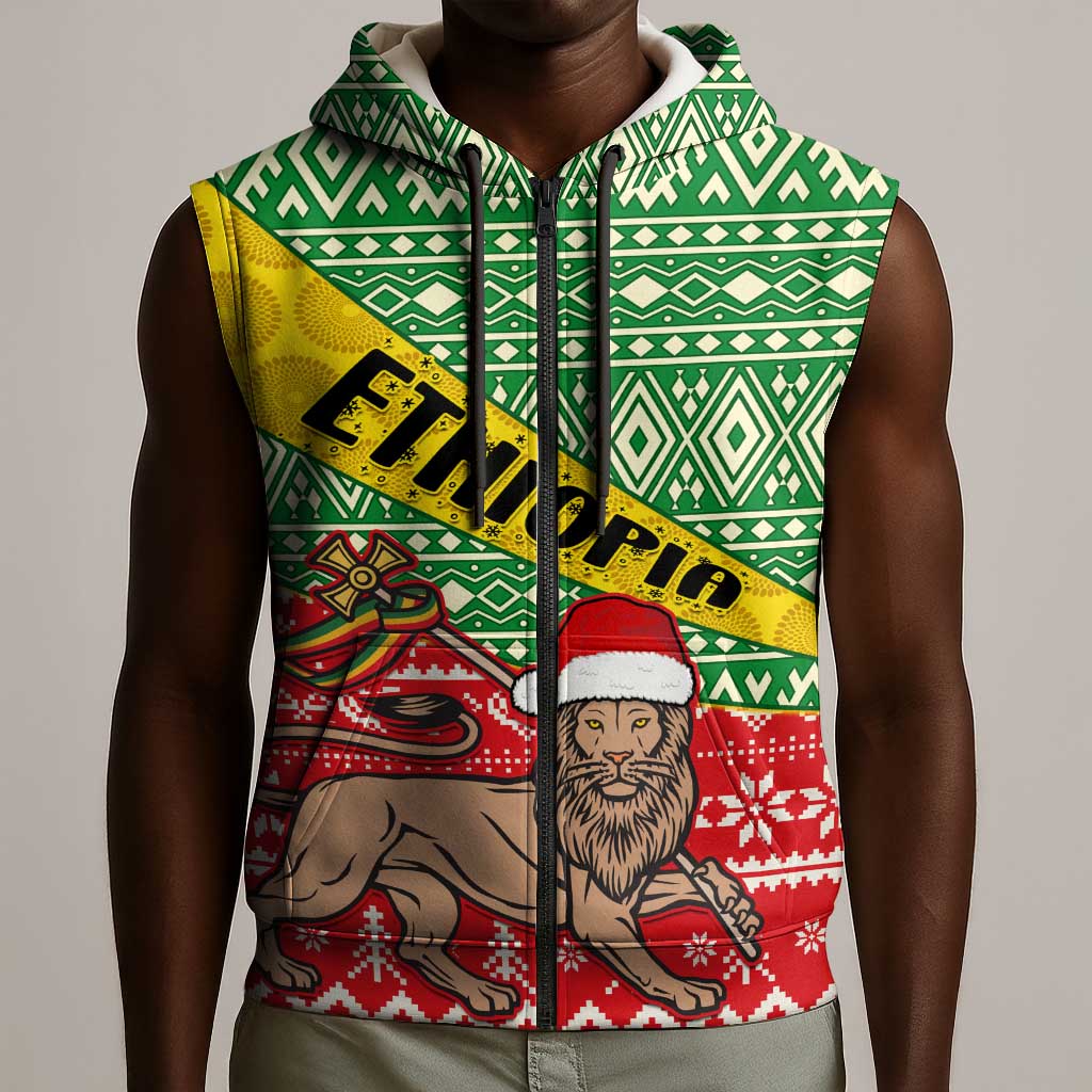 Ethiopia Christmas Sleeveless Zip Hoodie - Melkam Gena with African Pattern - African Pride