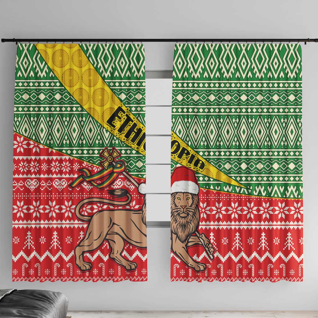 Ethiopia Christmas Window Curtain - Melkam Gena with African Pattern