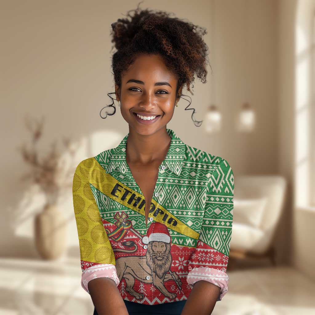 Ethiopia Christmas Women Casual Shirt - Melkam Gena with African Pattern