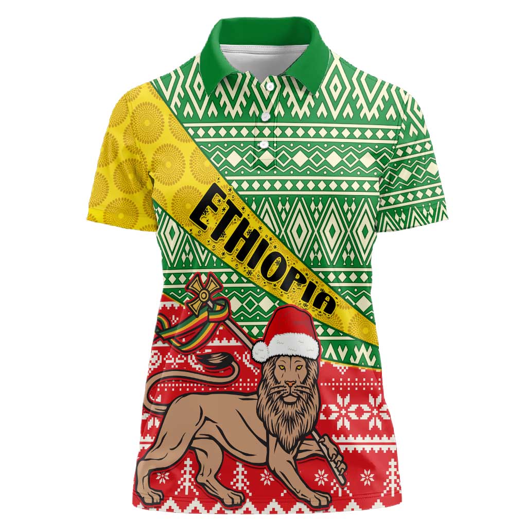 Ethiopia Christmas Women Polo Shirt - Melkam Gena with African Pattern