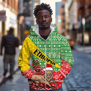 Ethiopia Christmas Zip Hoodie - Melkam Gena with African Pattern