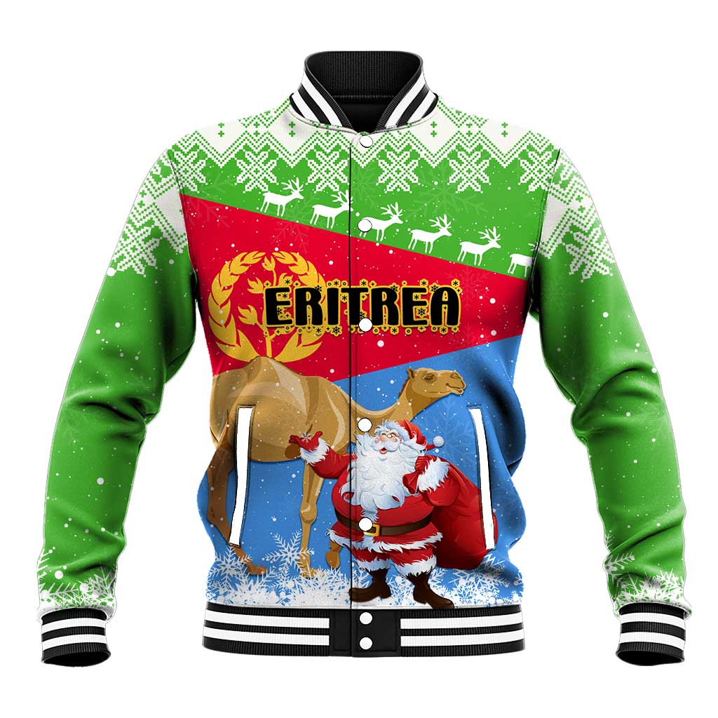 Custom Eritrea Christmas Baseball Jacket with Santa Claus and Dromedary Camel LT01