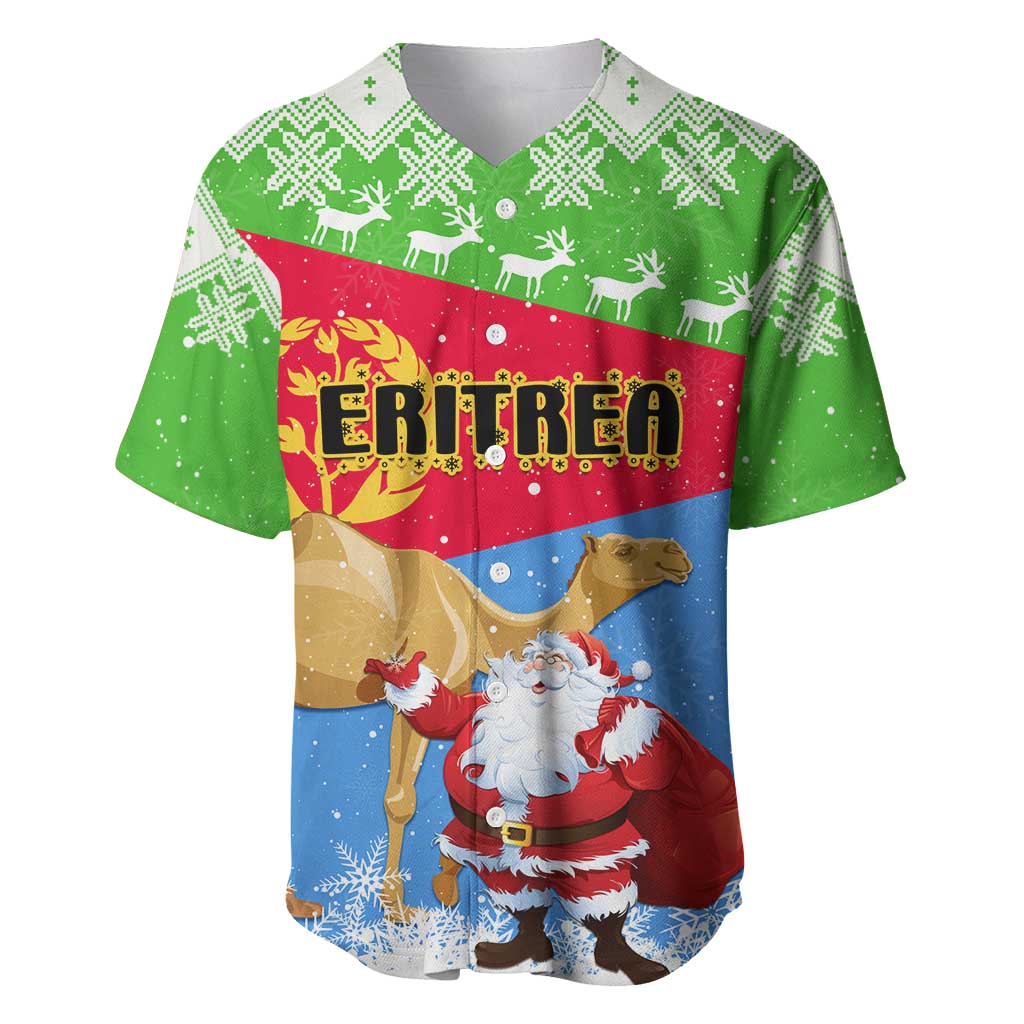 Custom Eritrea Christmas Baseball Jersey with Santa Claus and Dromedary Camel