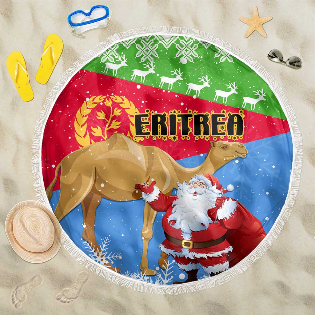 Eritrea Christmas Beach Blanket with Santa Claus and Dromedary Camel