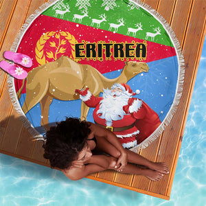 Eritrea Christmas Beach Blanket with Santa Claus and Dromedary Camel