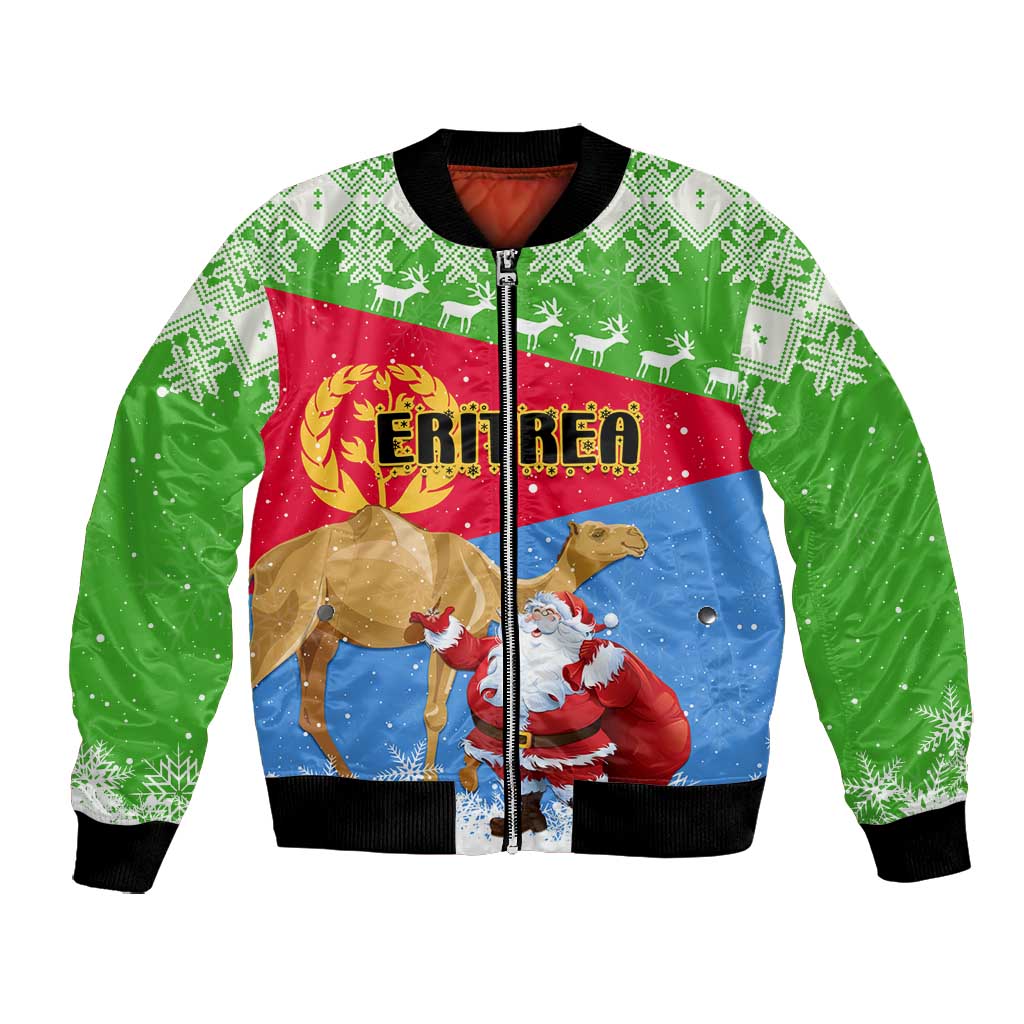 Custom Eritrea Christmas Bomber Jacket with Santa Claus and Dromedary Camel