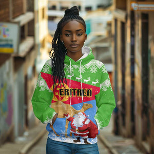 Custom Eritrea Christmas Hoodie with Santa Claus and Dromedary Camel