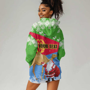 Custom Eritrea Christmas Hoodie Dress with Santa Claus and Dromedary Camel