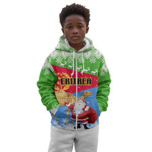 Custom Eritrea Christmas Kid Hoodie with Santa Claus and Dromedary Camel