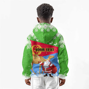 Custom Eritrea Christmas Kid Hoodie with Santa Claus and Dromedary Camel