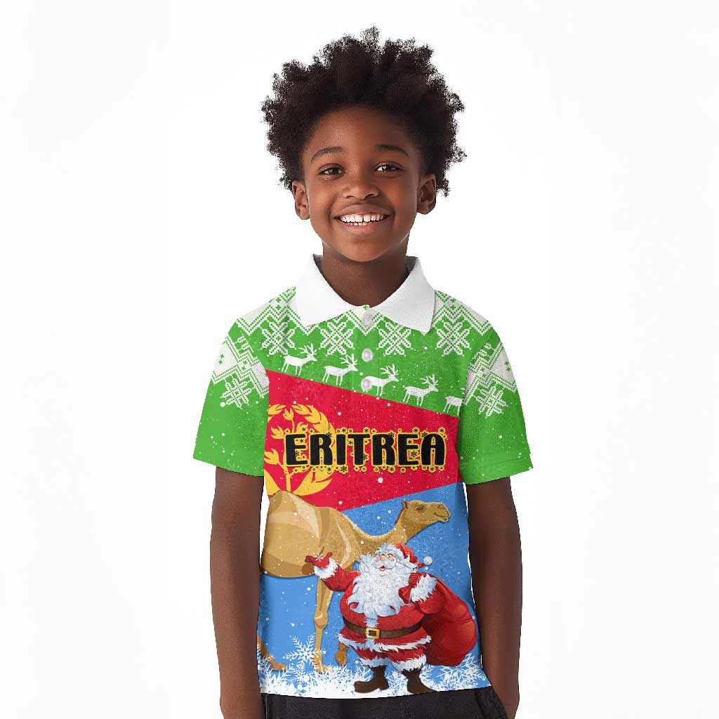 Custom Eritrea Christmas Kid Polo Shirt with Santa Claus and Dromedary Camel