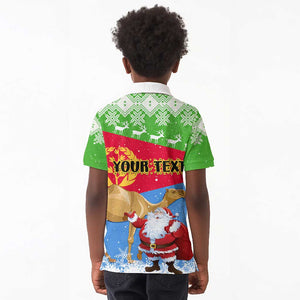 Custom Eritrea Christmas Kid Polo Shirt with Santa Claus and Dromedary Camel