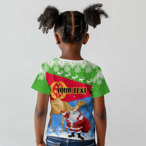 Custom Eritrea Christmas Kid T shirt with Santa Claus and Dromedary Camel