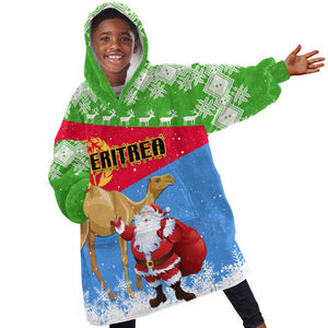 Custom Eritrea Christmas KId Wearable Blanket Hoodie with Santa Claus and Dromedary Camel