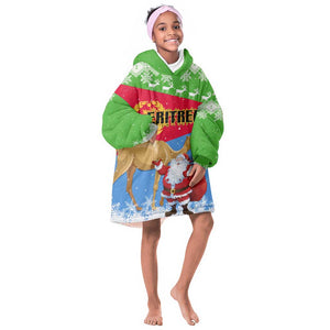 Custom Eritrea Christmas KId Wearable Blanket Hoodie with Santa Claus and Dromedary Camel