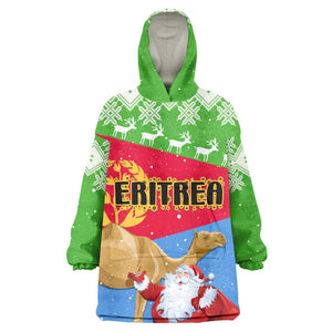 Custom Eritrea Christmas KId Wearable Blanket Hoodie with Santa Claus and Dromedary Camel