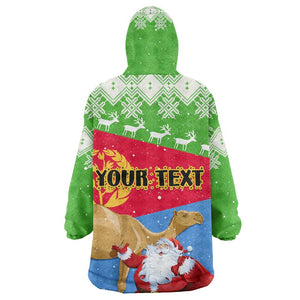 Custom Eritrea Christmas KId Wearable Blanket Hoodie with Santa Claus and Dromedary Camel