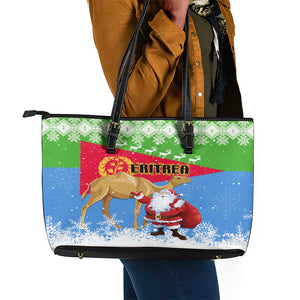 Eritrea Christmas Leather Tote Bag with Santa Claus and Dromedary Camel