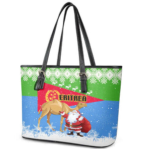 Eritrea Christmas Leather Tote Bag with Santa Claus and Dromedary Camel