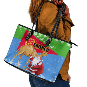 Eritrea Christmas Leather Tote Bag with Santa Claus and Dromedary Camel