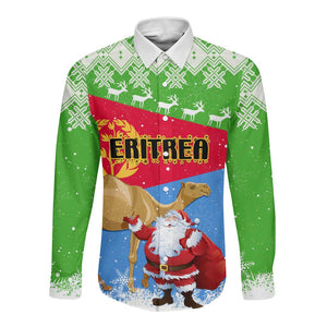 Custom Eritrea Christmas Long Sleeve Button Shirt with Santa Claus and Dromedary Camel