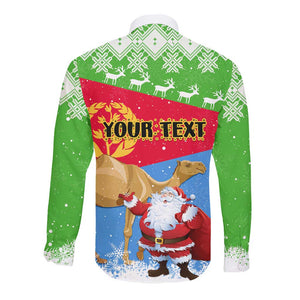 Custom Eritrea Christmas Long Sleeve Button Shirt with Santa Claus and Dromedary Camel