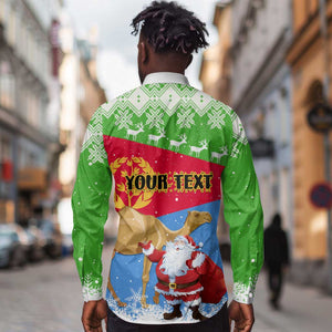 Custom Eritrea Christmas Long Sleeve Button Shirt with Santa Claus and Dromedary Camel