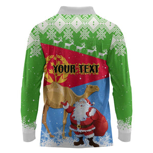 Custom Eritrea Christmas Long Sleeve Polo Shirt with Santa Claus and Dromedary Camel