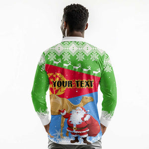 Custom Eritrea Christmas Long Sleeve Polo Shirt with Santa Claus and Dromedary Camel