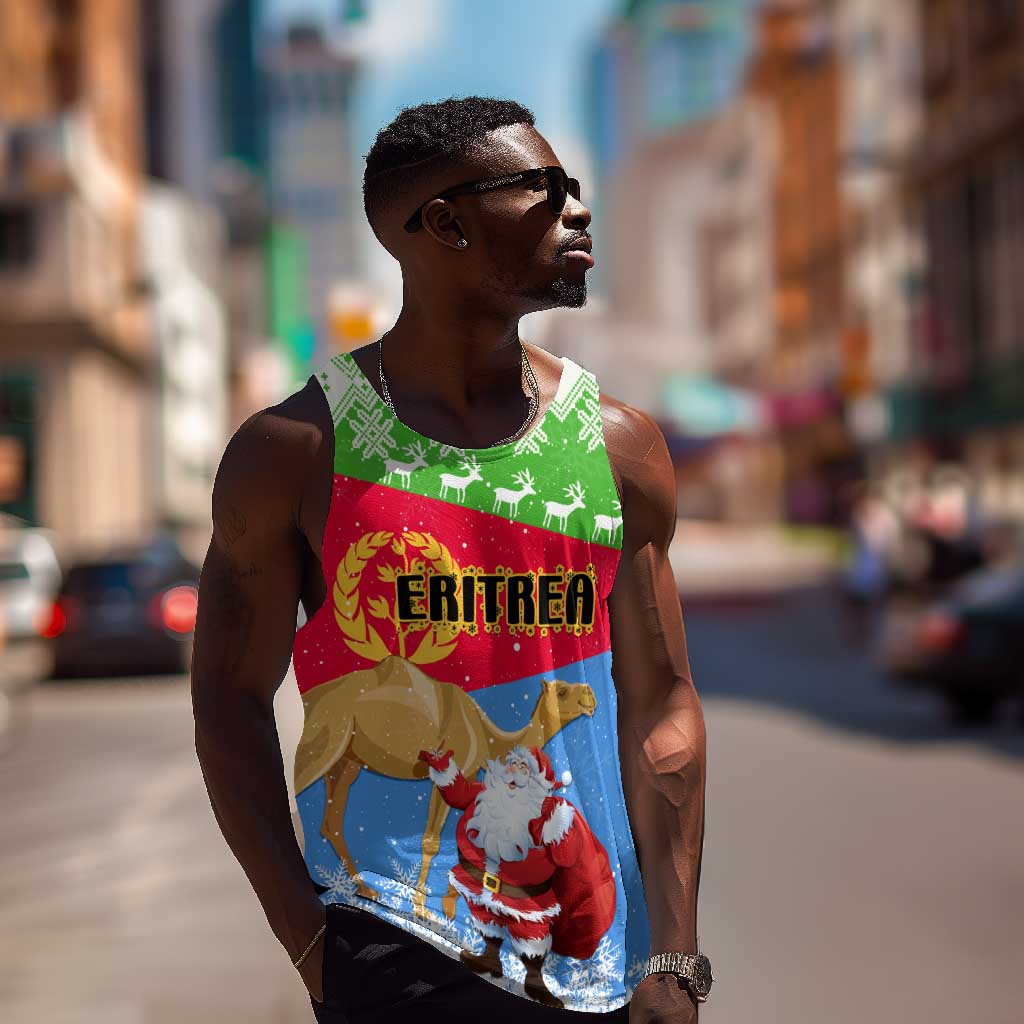 Custom Eritrea Christmas Men Tank Top with Santa Claus and Dromedary Camel