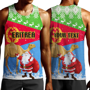 Custom Eritrea Christmas Men Tank Top with Santa Claus and Dromedary Camel