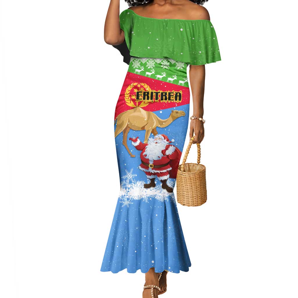 Custom Eritrea Christmas Mermaid Dress with Santa Claus and Dromedary Camel