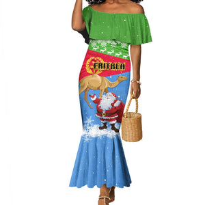 Custom Eritrea Christmas Mermaid Dress with Santa Claus and Dromedary Camel