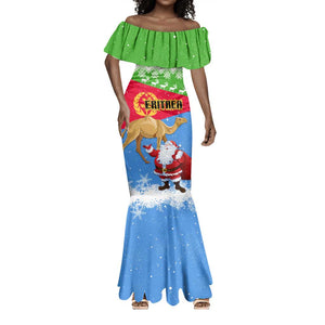 Custom Eritrea Christmas Mermaid Dress with Santa Claus and Dromedary Camel