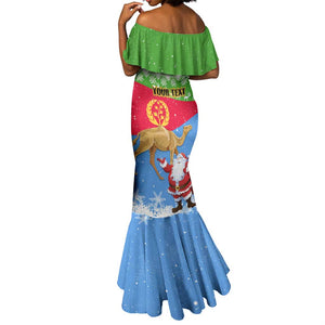 Custom Eritrea Christmas Mermaid Dress with Santa Claus and Dromedary Camel