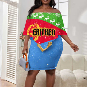 Custom Eritrea Christmas Off Shoulder Short Dress with Santa Claus and Dromedary Camel LT01